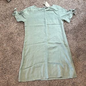 NWT Terzo Millennio Sage Linen Dress with tie up sleeves size Medium(12)